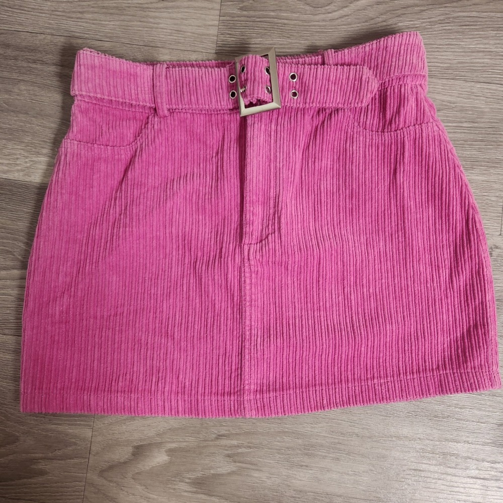Y2K Denim Co Pink Corduroy Mini Skirt ‎ Size 6 Belted Cotton Wide Wale